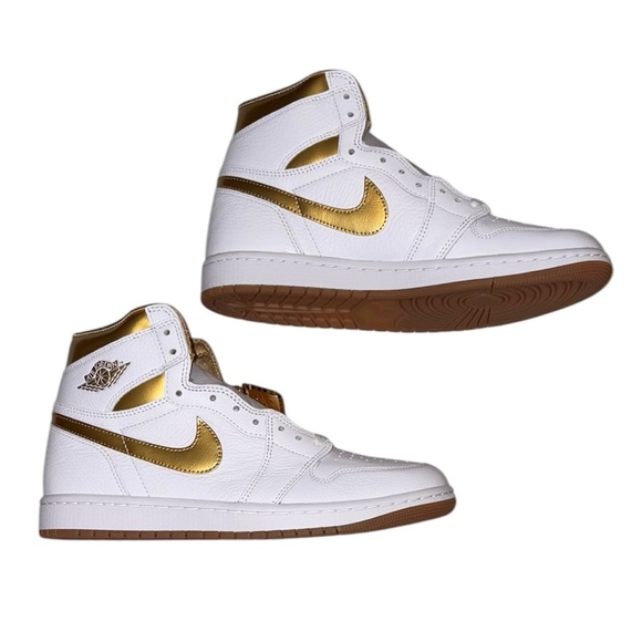 NEW Air Jordan 1 Retro Hi OG Women’s Basketball Sneakers size 10 White and Gold - Picture 6 of 15